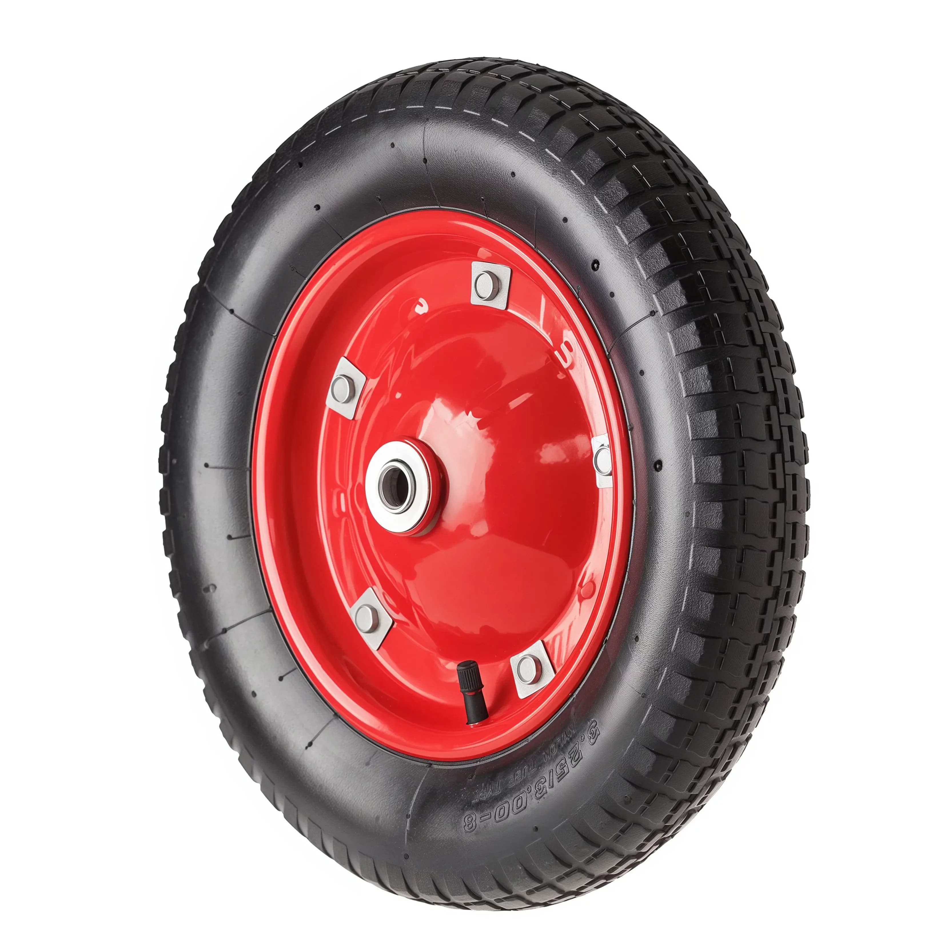 PR 2400-16 - Колесо для тачки / тележки пневматическое 3.25/3.00-8, диаметр 360 мм, ось 16 мм, металлический обод, симметричная ступица, шариковый подшипник